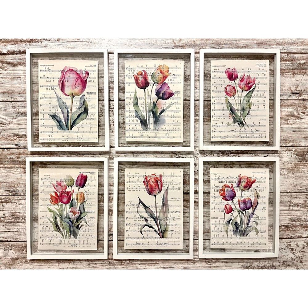 Tulip Sheet Music Wall Collage Artwork 8x10 Picture Prints, Set of 6